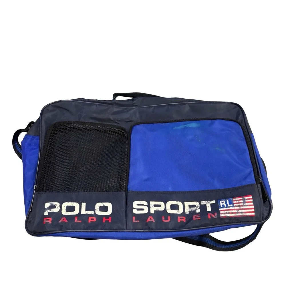 Polo Sport Ralph Lauren Vintage Blue Nylon Duffle Bag 90s Gym Travel Bag
